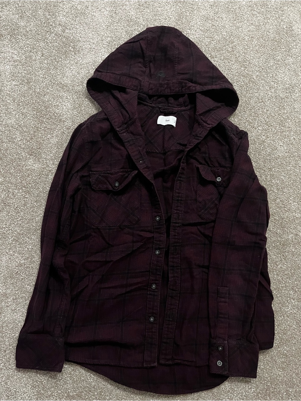 Aritzia TNA Plaid Button Up Shirt with Hood